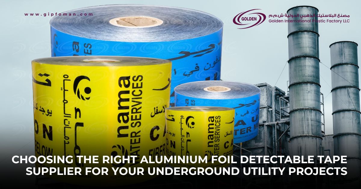 Best Underground Warning Tape Manufacturer and Best Cable Tile Manufacturer in Oman. Your trusted Caution Tape Supplier, Aluminum Foil Detectable Tape Supplier, and Warning Mesh Supplier.